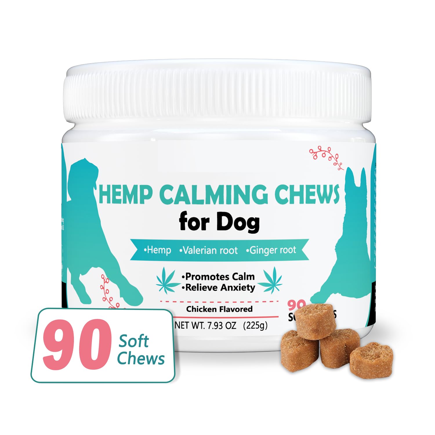 Hemp Calming Chews for Dogs Anxiety Relief Dog Calming Treats Natural Ingredients Dog Calming Chews Aid with Separation, Barking and Sleeping, Promote Relaxation, Reduce Stress