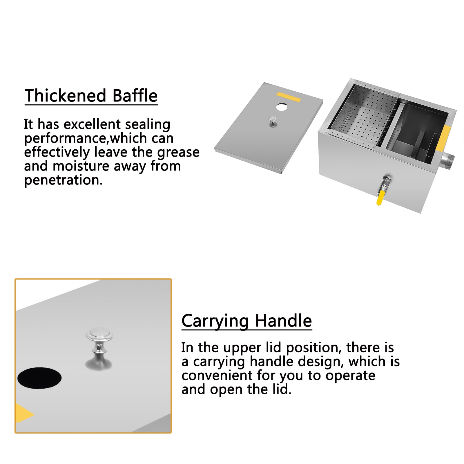 Commercial Grease Interceptor, 4 Gallon Stainless Steel Wastewater Separation Under Sink Oil-water Grease Trap with Carrying Handle & Drainage Pipe for Restaurant Factory Kitchen