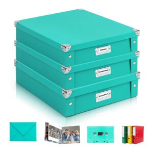 2 pack 12“ x 12" jumbo photo storage box fold scrapbook storage box with lid forest green archival storage boxes document organizer boxes photo storage ideas for album keepsake 14.5" x 12.8" x 3.5"