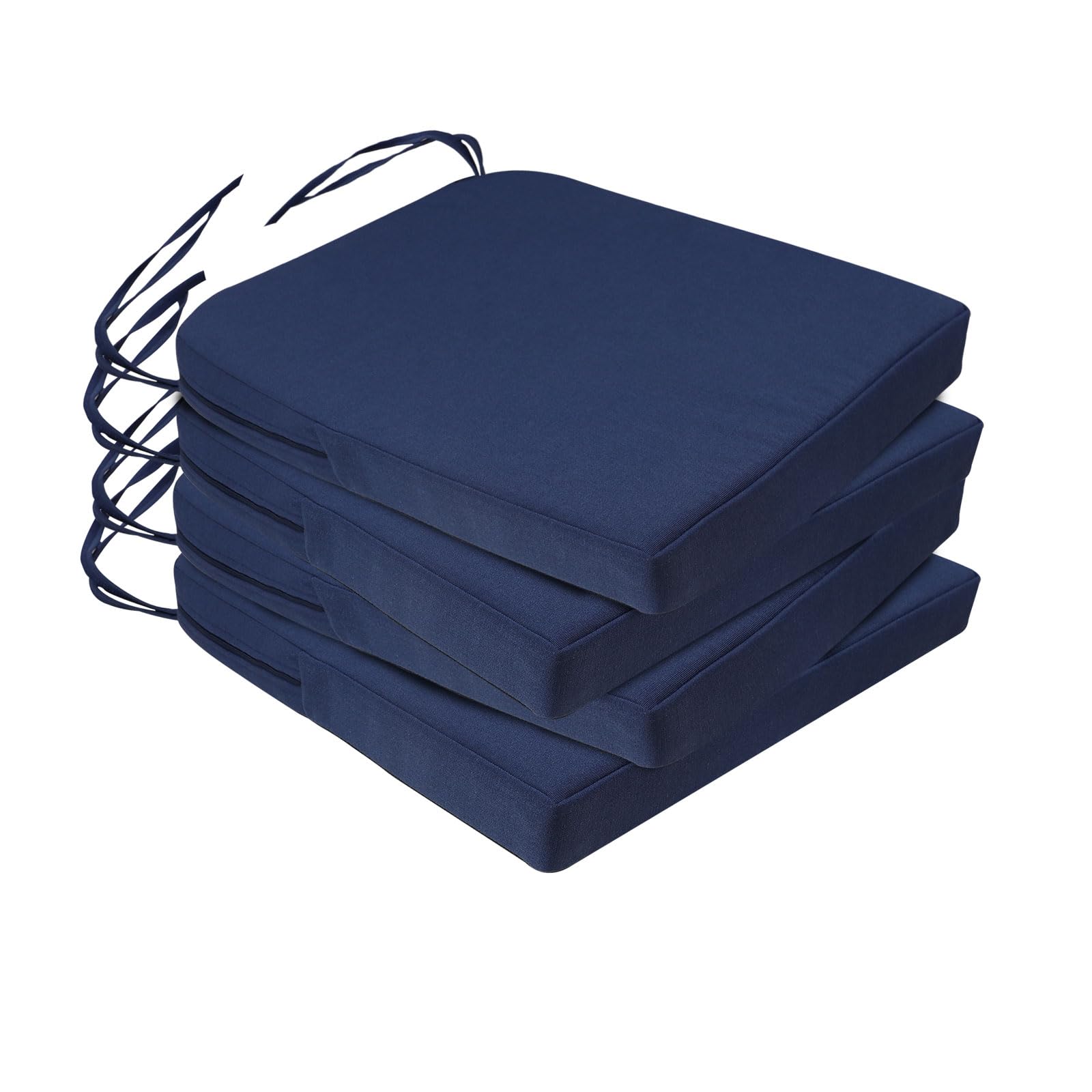 Homcomoda Outdoor Chair Cushions Set of 4 Waterproof Patio Chair Cushions with Ties Memory Foam Outdoor Seat Cushions for Patio Furniture,17 x 16x 2 Inch,Navy Blue