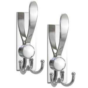 vinhold metal wall mounted towel hooks, self-adhesive coat hooks with tri hooks for hanging towels, coats, hats, pans, utility hooks for bathrooms, bedrooms,kitchens(2 pack，glossy)