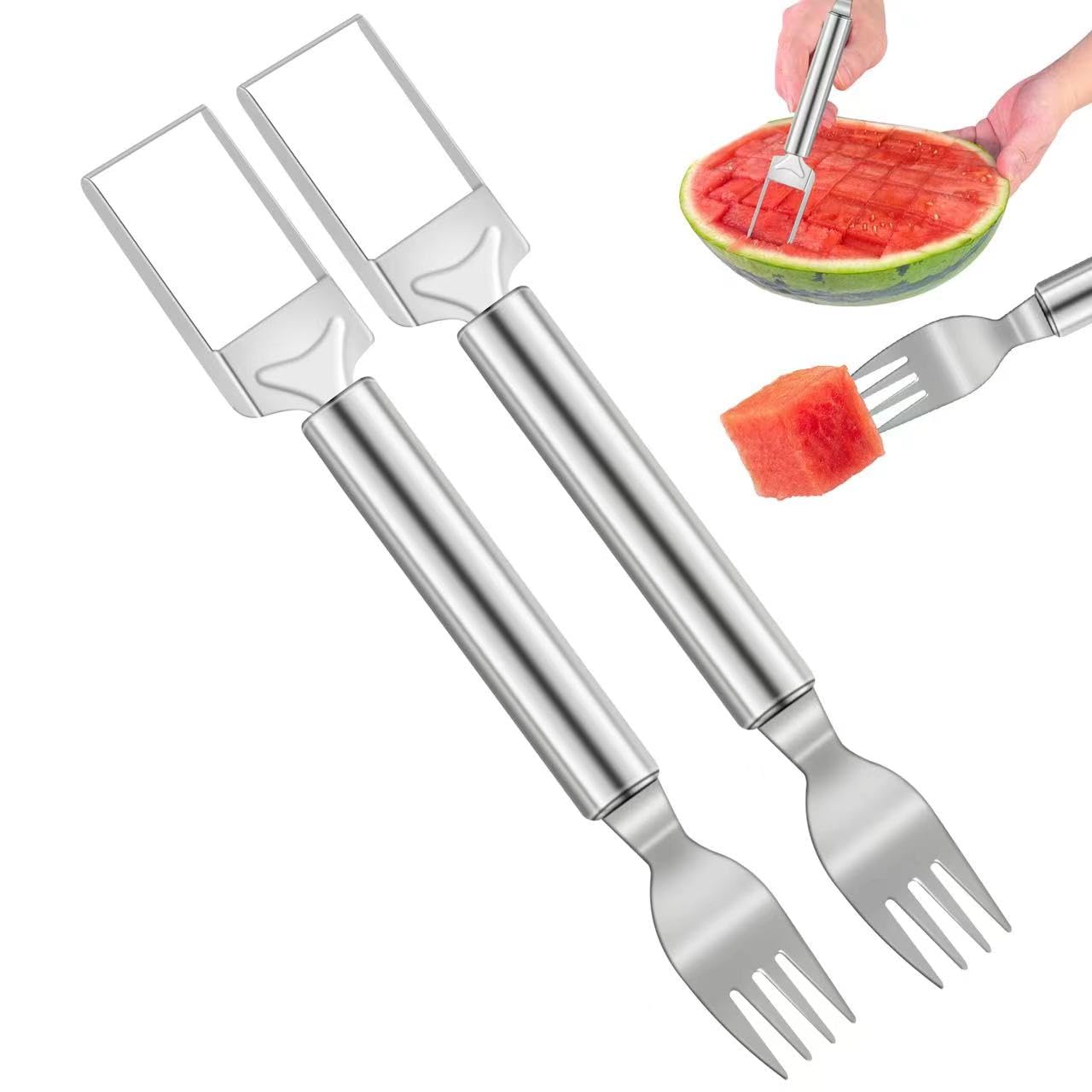 Velaco 2 PACK 2-in-1 Watermelon Cutter and Fork, 9.5 Inch Stainless Steel Fruit Cutter Slicer Tool