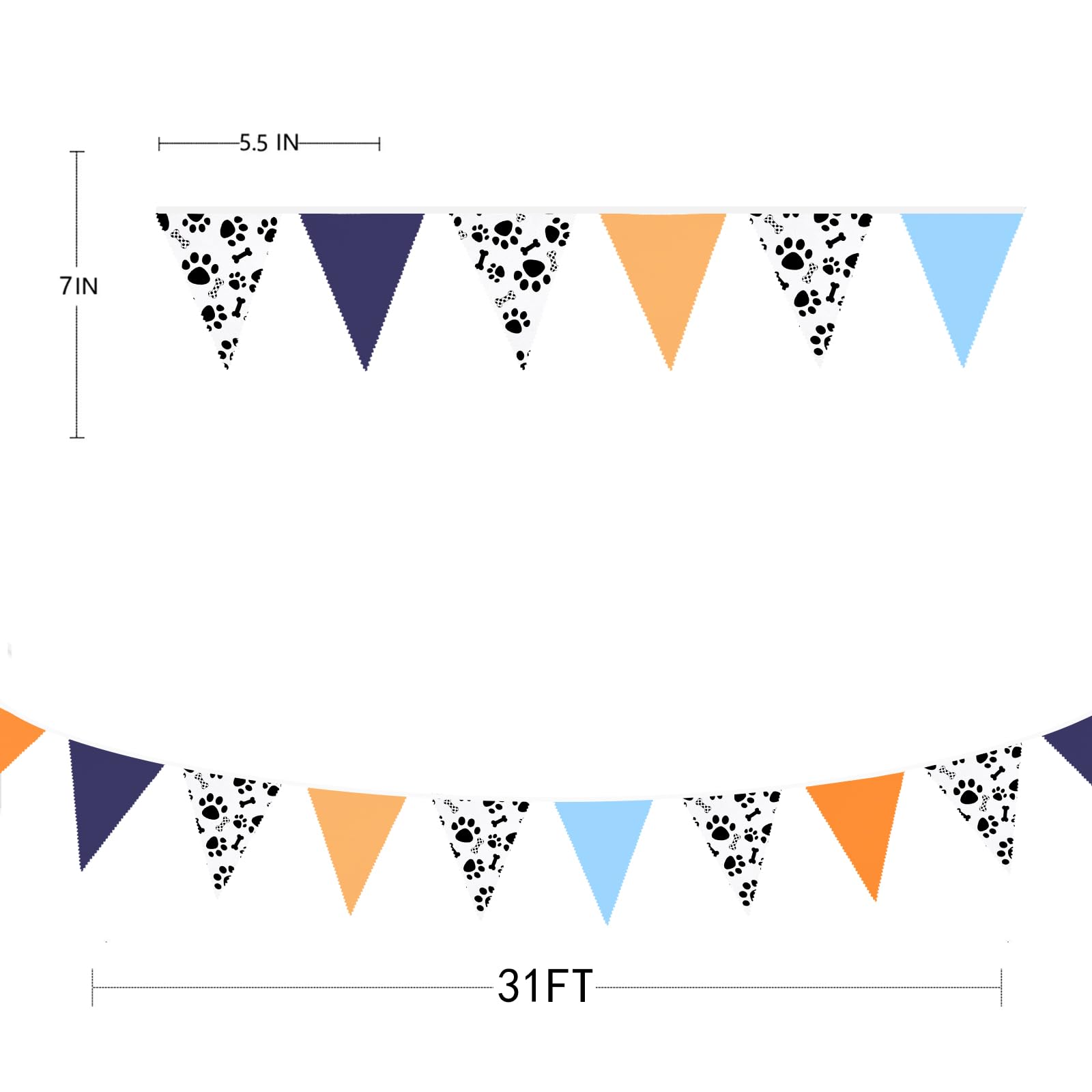 32Ft Orange Blue Dog Paw Party Decorations Puppy Paw Print Fabric Banner Triangle Pennant Flag Garland Streamers for Kids Boys Blue Dog Birthday Baby Shower Party Outdoor Garden Decor Supplies