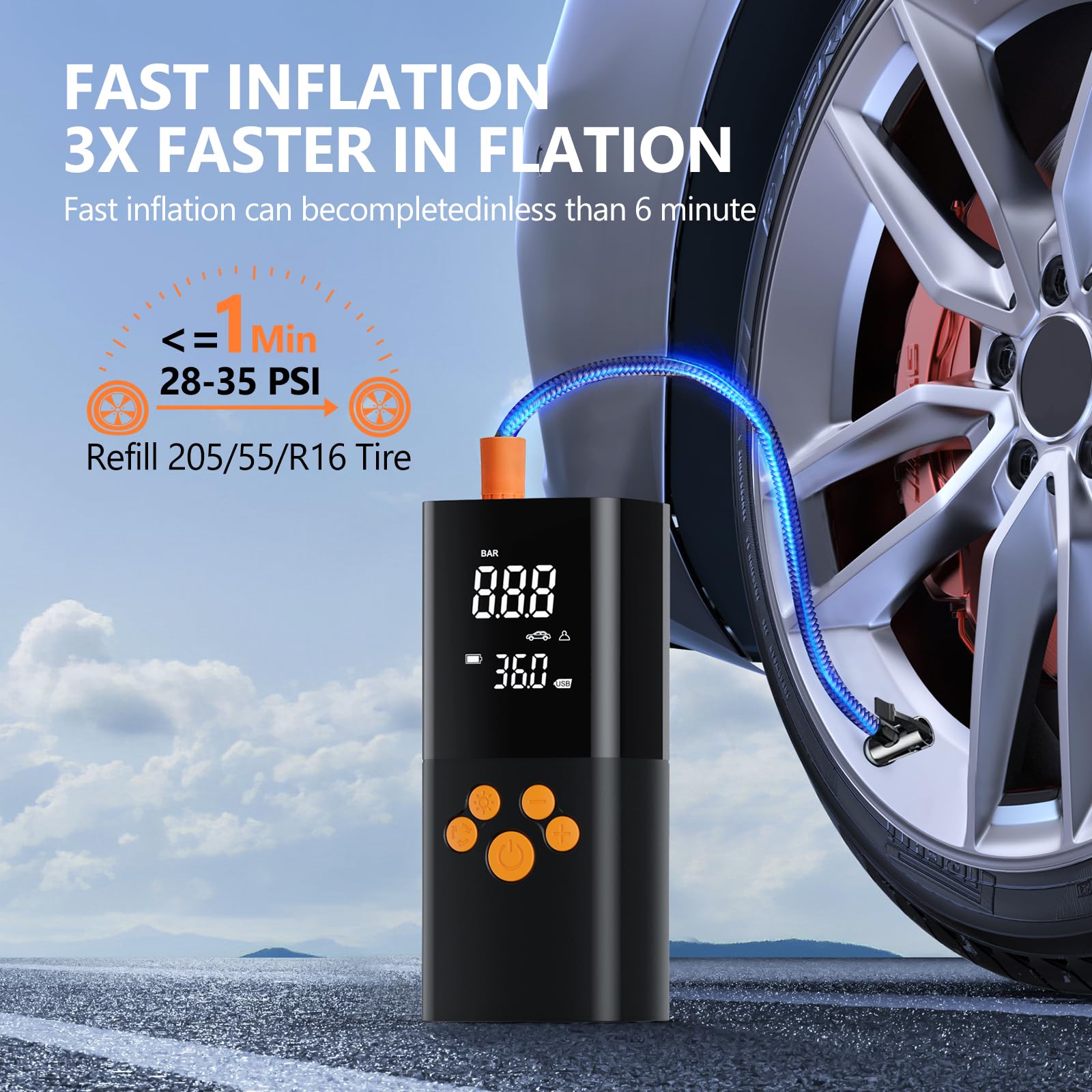 Tire Inflator Portable Air Compressor, 180PSI Air Pump for Car Tires with 25000mAh Battery, One Click Smart Air Pump Tire Inflator for Car, Motorcycle, Bicycle and More with Tire Pressure Gauge