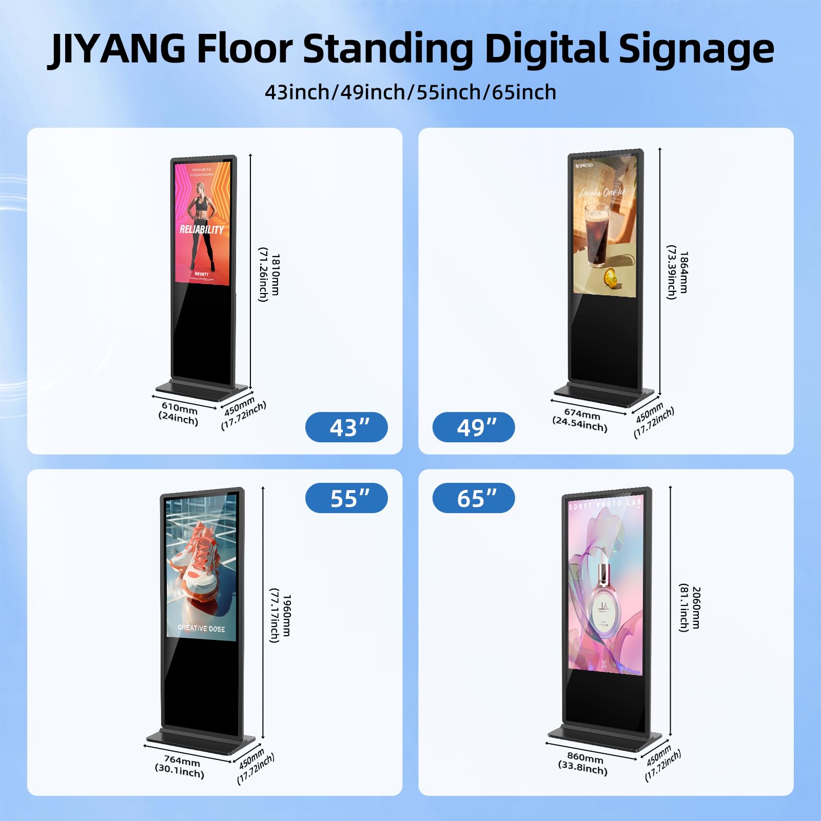 JIYANG 65 Inch Digital Signage Display,Indoor Floor Standing TouchScreen Advertising Display Kiosk Android System,Commercial LCD Totem Support HDMI-in,Free Customization Stickers and CMS System(Black)