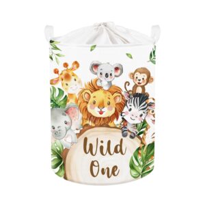 clastyle 45l large white jungle animals elephant kid laundry hamper with handle collapsible lion koala giraffe clothes toy storage basket with lid for nursery