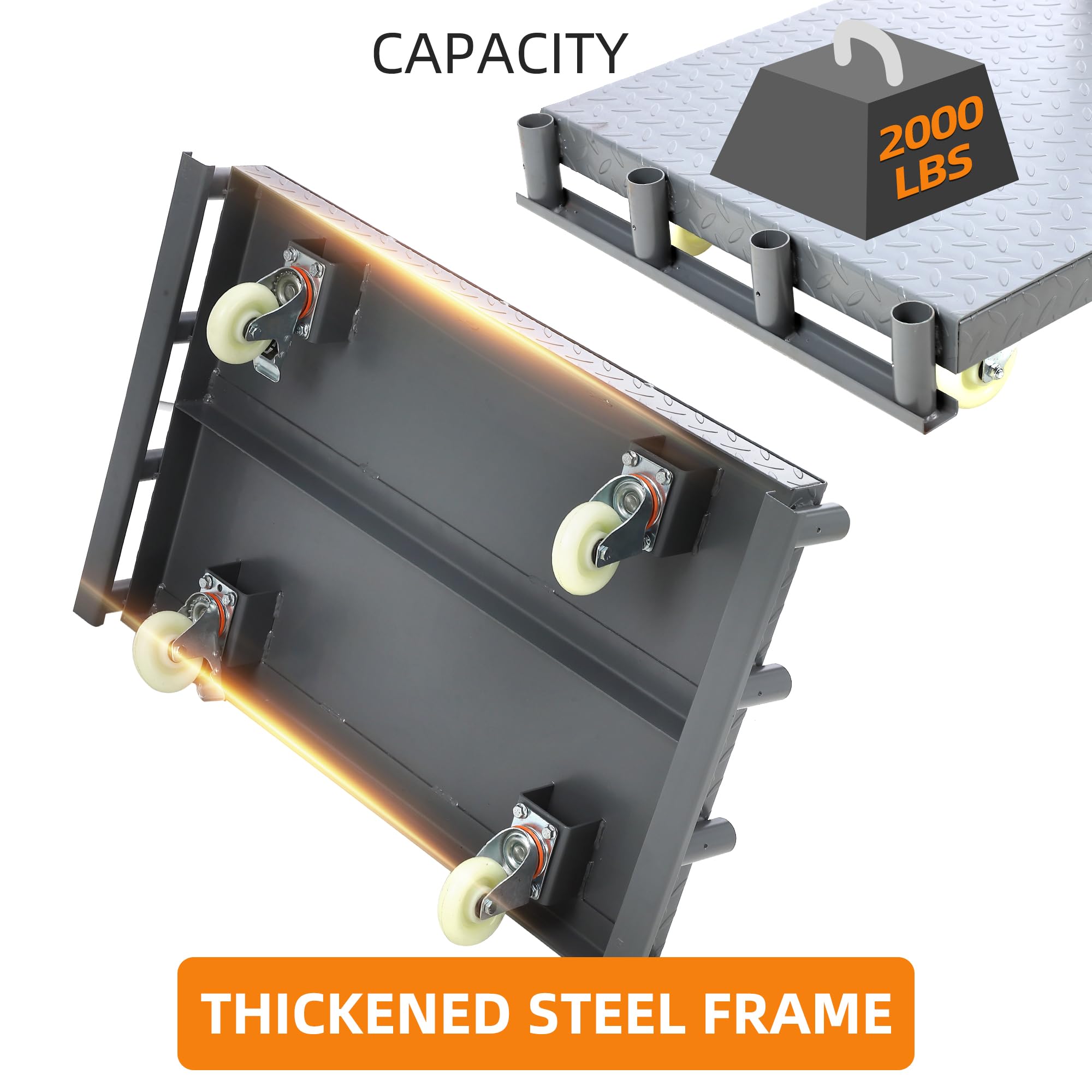 Steel Panel Truck Cart, Platform Truck Cart Heavy Duty Lumber Cart Drywall Dolly 2000 lbs Capacity with 360°Swivel Casters 1Front and 2 Side Handrails Push Cart for Carry Objects(36" x 24")