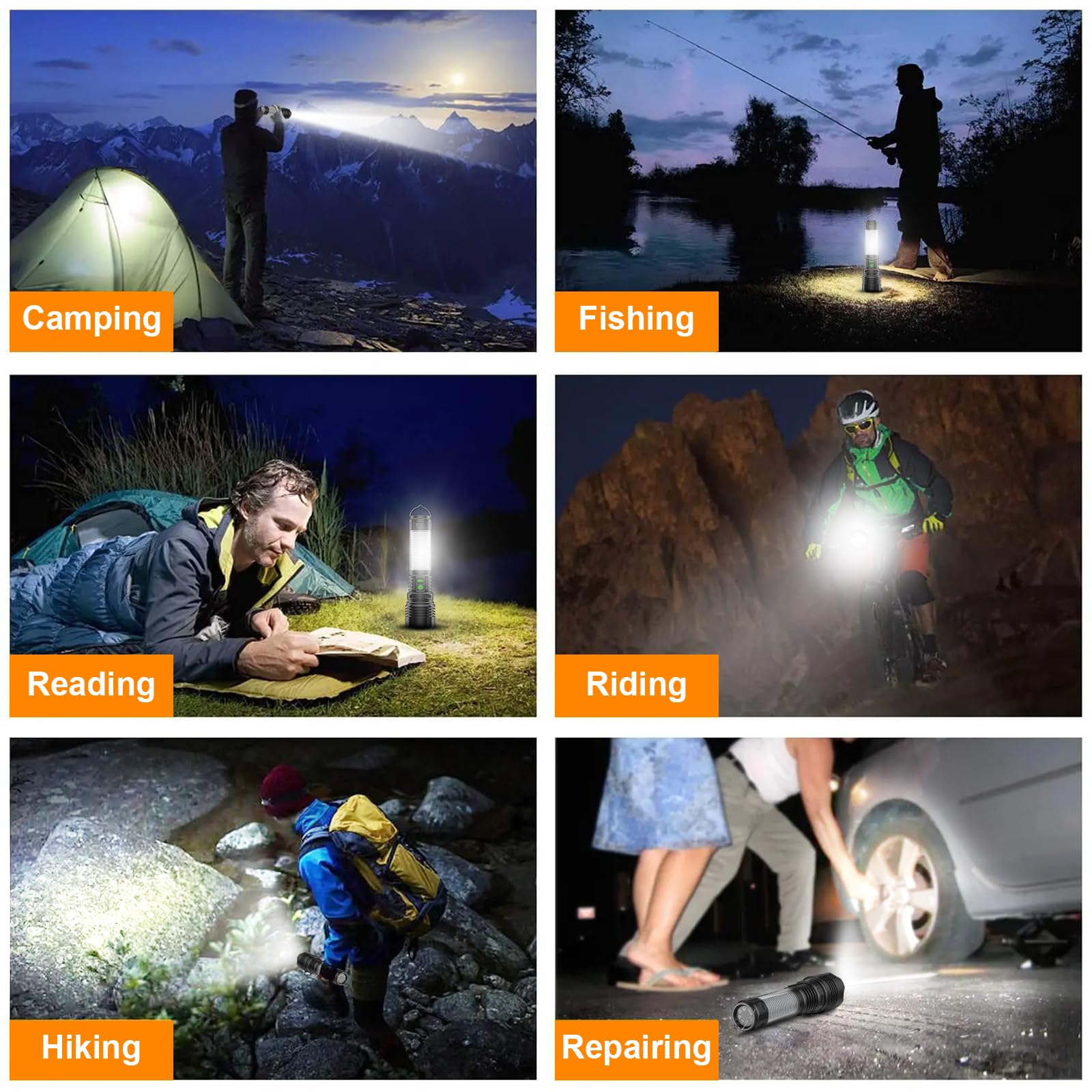 LED Rechargeable Flashlight 100000 High Lumens with Camping Lanterns - 2000 Meters Long Beam Super Bright LED Flashlight, Waterproof Camping Tent Lights 5 Modes, Zoomable Camping Flashlight Lantern