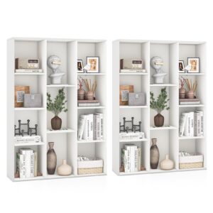 tangkula 11-cube bookcase, modern freestanding white geometric bookshelf, multifunctional book storage organizer display cabinet with anti-tipping kits for living room study office (2, white)