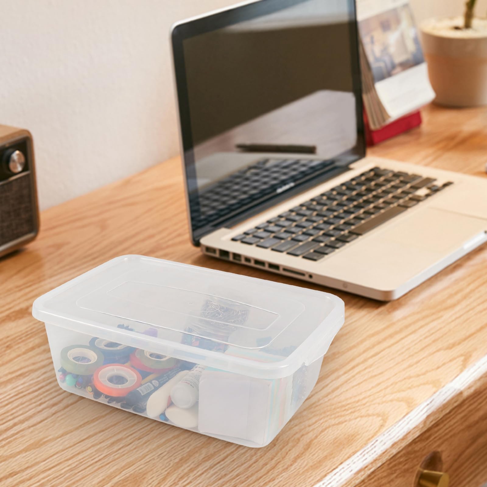 Doryh 3 Pack 6.5 Quart Lidded Storage Bins, Small Storage Totes, Clear Storage Container Box