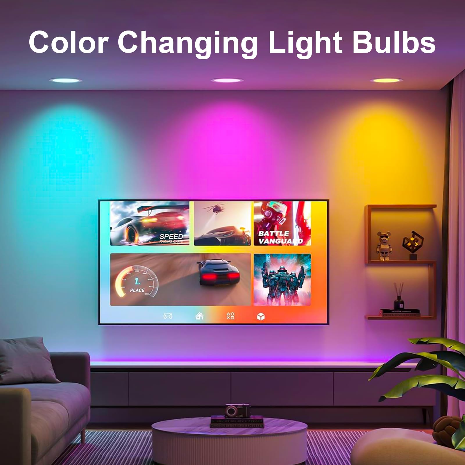 AUIOMUTO Smart Light Bulbs, Dimmable BR30 Color Changing Light Bulbs, E26 LED Flood Light 1300LM 13W (Equivalent 100W), Work with Alexa/Google Home/SmartThings, Music Sync Light Bulb 2.4G WiFi only