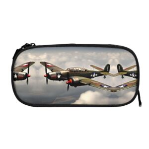 NOUZU World War 2 Aircraft Airplane Print Large Pencil Case Pouch With Zipper Adults Office Travel Stationery Makeup Bag, Black, RXZER23