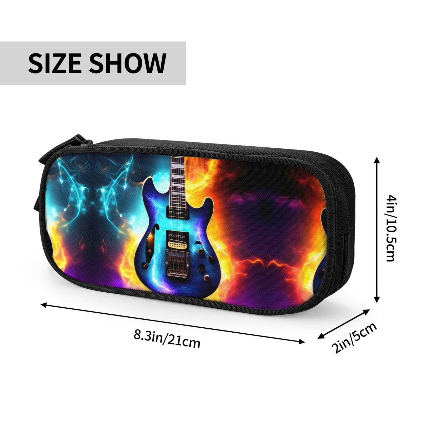 NOUZU Magic Electric Guitar Print Large Pencil Case Pouch With Zipper Adults Office Travel Stationery Makeup Bag, Black, RXZER23