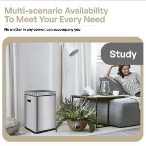 TARUNMO touchless trash can 13 gallon Brushed Stainless steel,automatic trash cans touchless Assembling,Motion Sensor Lid trash can 50 Liter(10 counts trash bag)