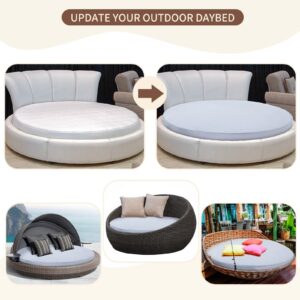 HOMBYS Outdoor Daybed Cushion Cover,Outdoor Round Bed Cushion Cover,Replacement Sunbed Cushion Cover with Drawstring,Patio DayBed Mattress Cover,Cover ONLY,Light Grey