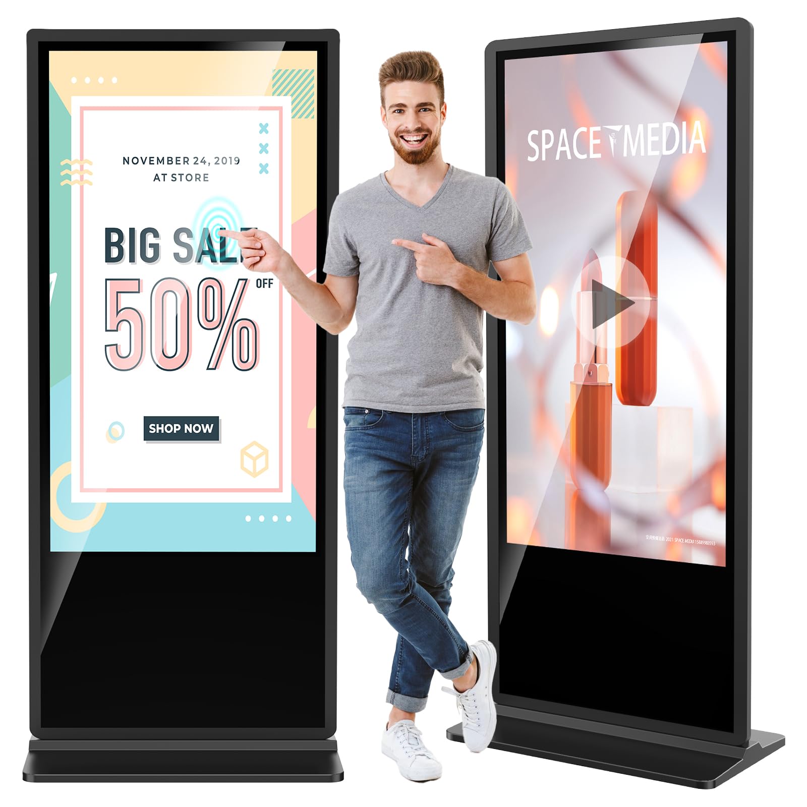 JIYANG 65 Inch Digital Signage Display,Indoor Floor Standing TouchScreen Advertising Display Kiosk Android System,Commercial LCD Totem Support HDMI-in,Free Customization Stickers and CMS System(Black)