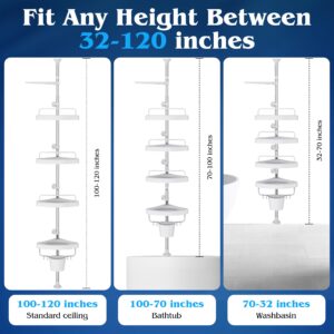 EliteCart Rust Proof Shower Caddy Corner Tension Pole – Adjustable Height (32-120 inch), 4 Tier Shelf Bathtub Organizers and Storage – Includes Towel Rack, Tooth Brush Holder and Suction Cups (White)