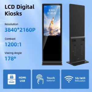 JIYANG 65 Inch Digital Signage Display,Indoor Floor Standing TouchScreen Advertising Display Kiosk Android System,Commercial LCD Totem Support HDMI-in,Free Customization Stickers and CMS System(Black)