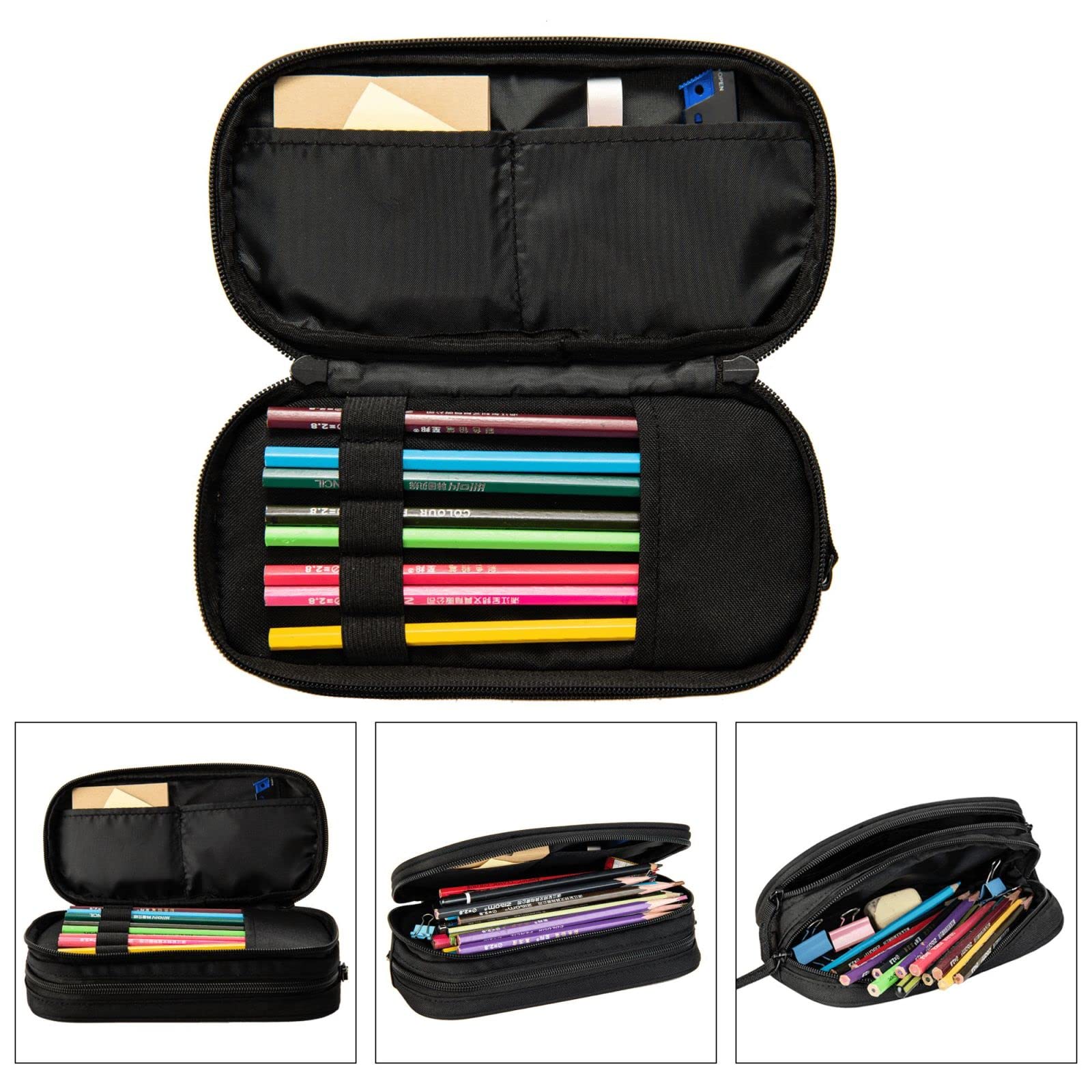 NOUZU Magic Electric Guitar Print Large Pencil Case Pouch With Zipper Adults Office Travel Stationery Makeup Bag, Black, RXZER23