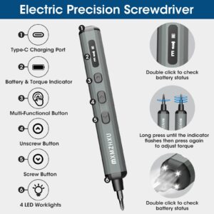 MXMZHXU Electric Precision Screwdriver, 144 in 1 Small Precision Screwdriver with 120 Bits, 5 Torque Hand Repair Tool Kit Mini Electric Screwdriver for PC, Computer, Laptop, Phone, RC Drone