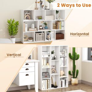 Tangkula 11-Cube Bookcase, Modern Freestanding White Geometric Bookshelf, Multifunctional Book Storage Organizer Display Cabinet with Anti-Tipping Kits for Living Room Study Office (2, White)