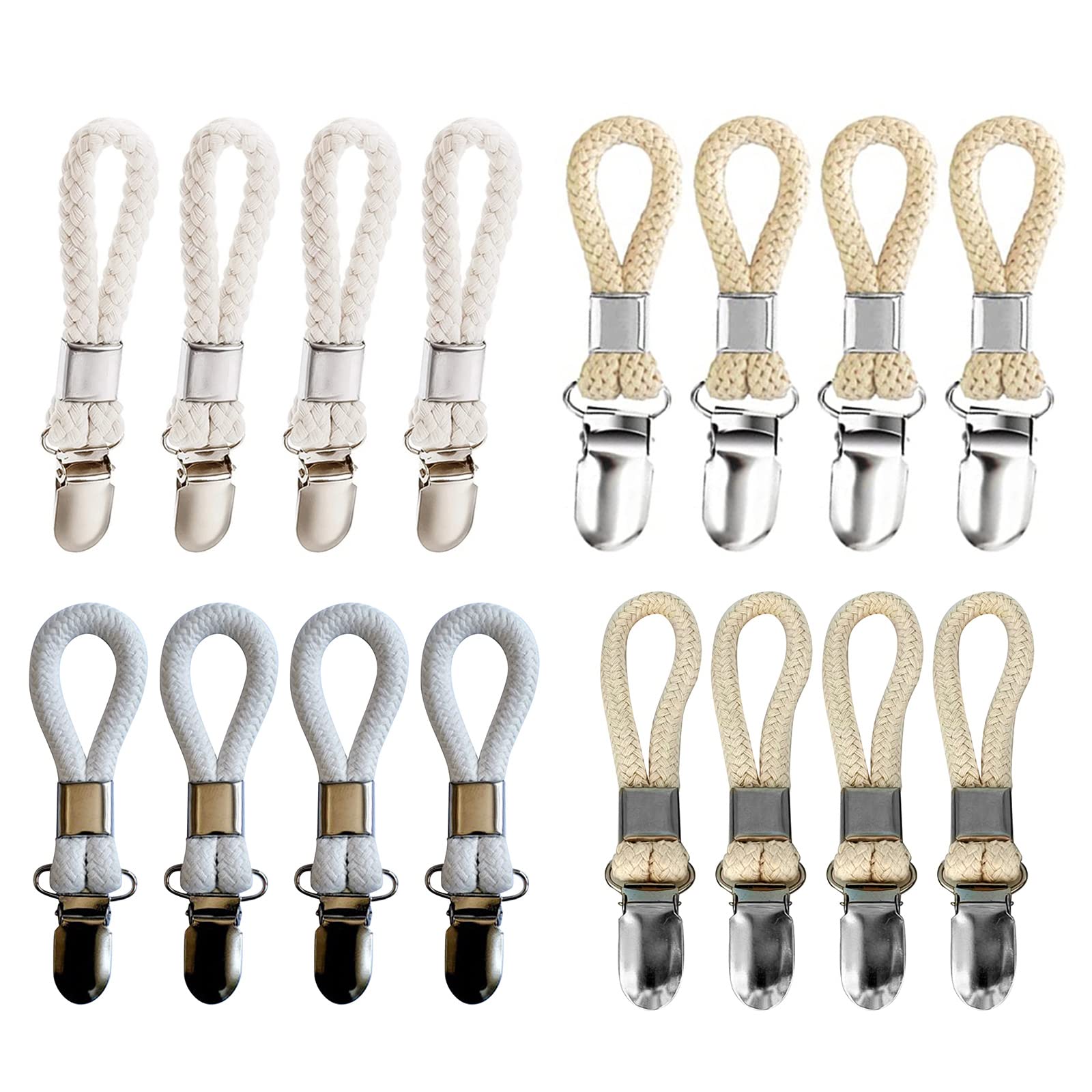 4Pcs Braided Cotton Loop Metal Towel Clips Portable Traveling Clothespins Clip for Indoor Outdoor Clothesline Drying Towel Clips for Hanging On Wall