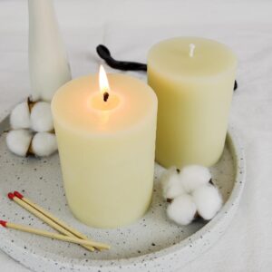 Beeswax Pillar Candles, 3x6 Inch White Ivory Natural Bees Wax Candle Set of 2, Unscented Smokeless and Dripless, 95-100 Hours Long Burning Time for Home Decor Party Wedding