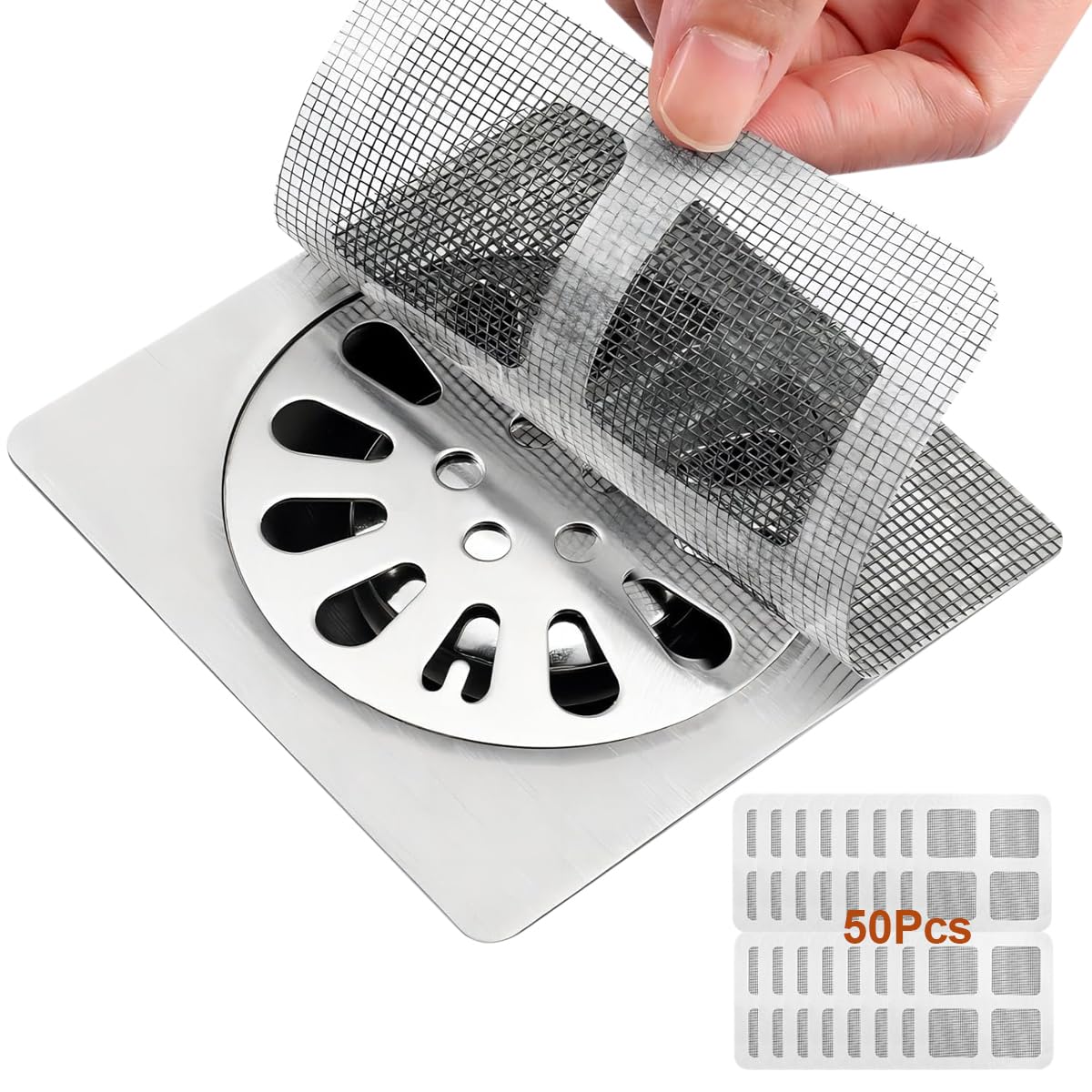 50Pc Disposable Shower Drain Hair Catcher, Bathroom Drain Hair Catcher, Shower Drain Hair Catcher Mesh Stickers, Drain Mesh Cover, Drain Mesh Strainer Suitable for Bathroom, Bathtub, Kitchen (50)