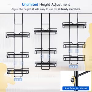 Shower Caddy Over the Door Organizer: Bath Rack Hanging Over Glass with Hooks - Storage Shelf Inside Bathroom for Shampoo - Matte Black