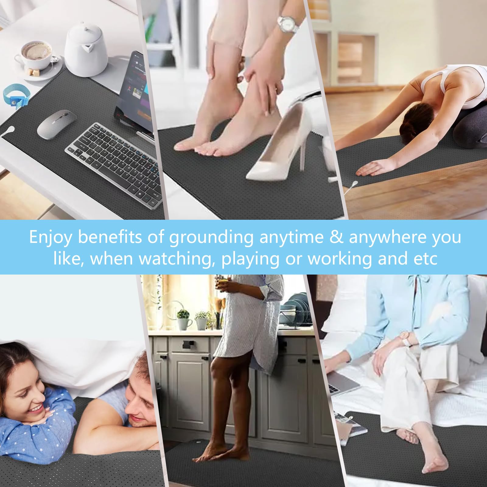 Grounding Mat for Bed (Queen 23"x60"), Grounding Mat with 15ft Grounding Cord, Earthing Mat Grounding Pad, Ground Foot Mats, Sleep Mat for Better Sleep, Energy, Wellness