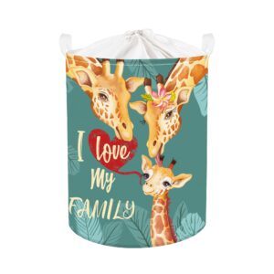 clastyle 45l large green giraffe family kid laundry hamper with handle collapsible animal love clothes toy storage basket with lid for nursery