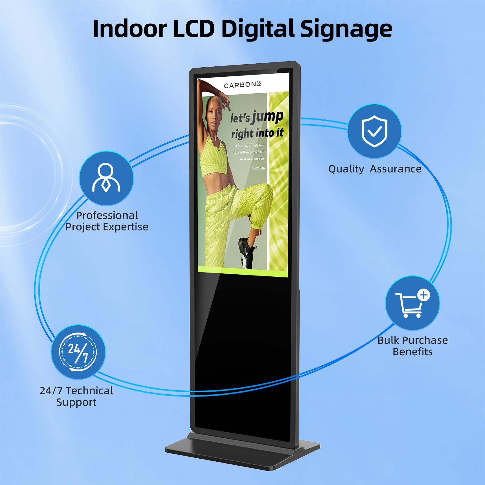 JIYANG 65 Inch Digital Signage Display,Indoor Floor Standing TouchScreen Advertising Display Kiosk Android System,Commercial LCD Totem Support HDMI-in,Free Customization Stickers and CMS System(Black)