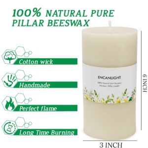 Beeswax Pillar Candles, 3x6 Inch White Ivory Natural Bees Wax Candle Set of 2, Unscented Smokeless and Dripless, 95-100 Hours Long Burning Time for Home Decor Party Wedding