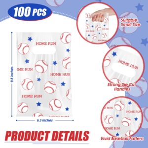 Cholemy 100 Pcs Baseball Gift Bags for Snacks Clear Baseball Goodie Bags with Handles Plastic Baseball Party Favors Sport Candy Treat Bags Baseball Birthday Party Supplies for Teams, 6.3 x 9.8 Inch