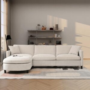 hison 107" convertible sectional sofa couch 3 seat l-shaped sofa with ottoman and two pillows space-saving sofas for living room,dark gray