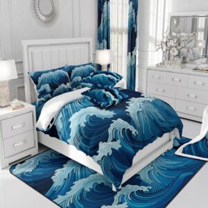 Feelyou Sea Waves Duvet Cover Blue Ocean Coastal Theme Bedding Set for Kids Boys Girls Beach Comforter Cover Soft Bedspread Cover Full Size