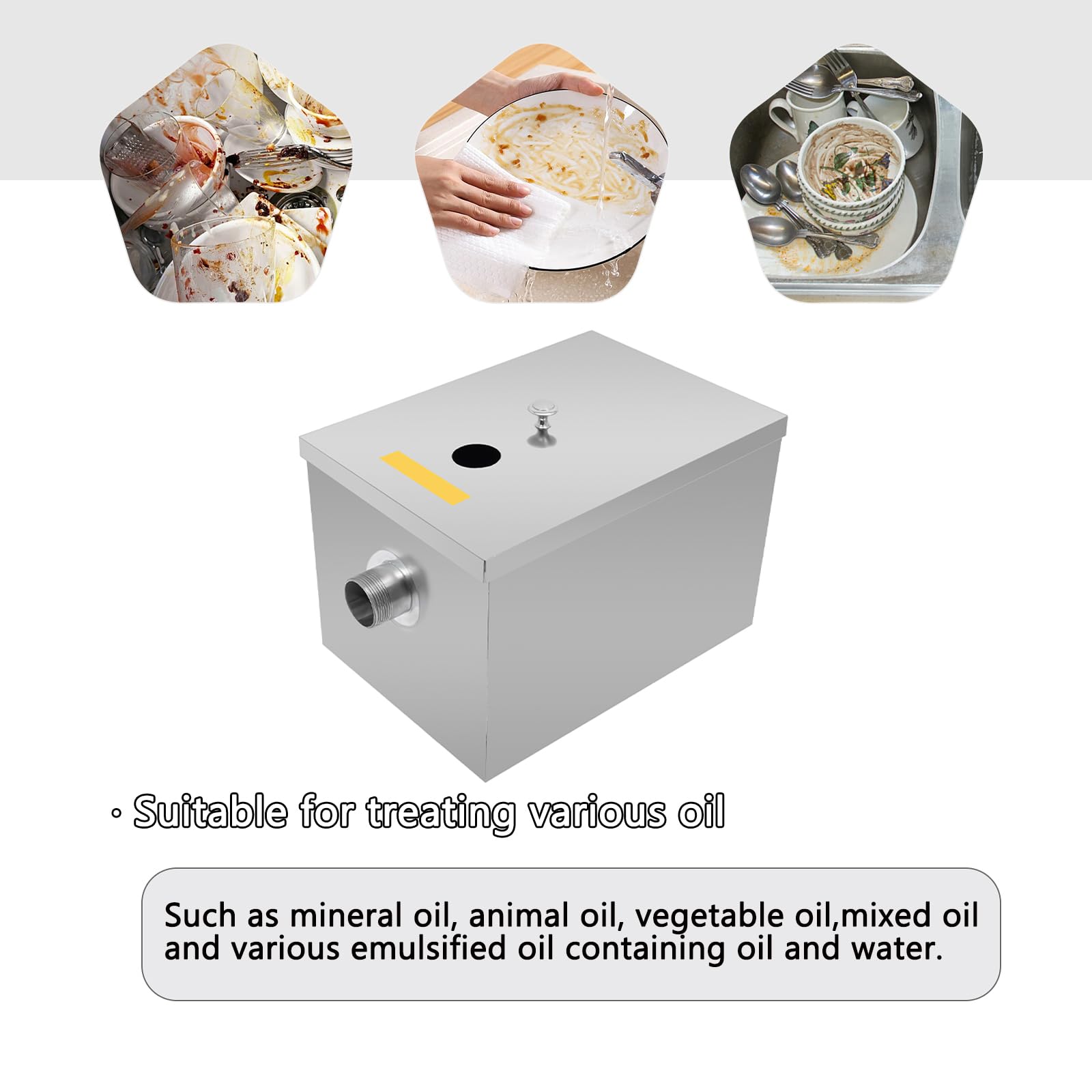 Commercial Grease Interceptor, 4 Gallon Stainless Steel Wastewater Separation Under Sink Oil-water Grease Trap with Carrying Handle & Drainage Pipe for Restaurant Factory Kitchen