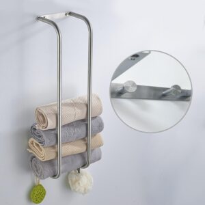 Towel Racks for Bathroom, Towel Holder for Bathroom Wall, Bathroom Towel Holder with Hooks, 304 Stainless Steel Bathroom Towel Rack Wall Mounted for Storing Towels, Robes, Silver