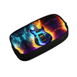 NOUZU Magic Electric Guitar Print Large Pencil Case Pouch With Zipper Adults Office Travel Stationery Makeup Bag, Black, RXZER23