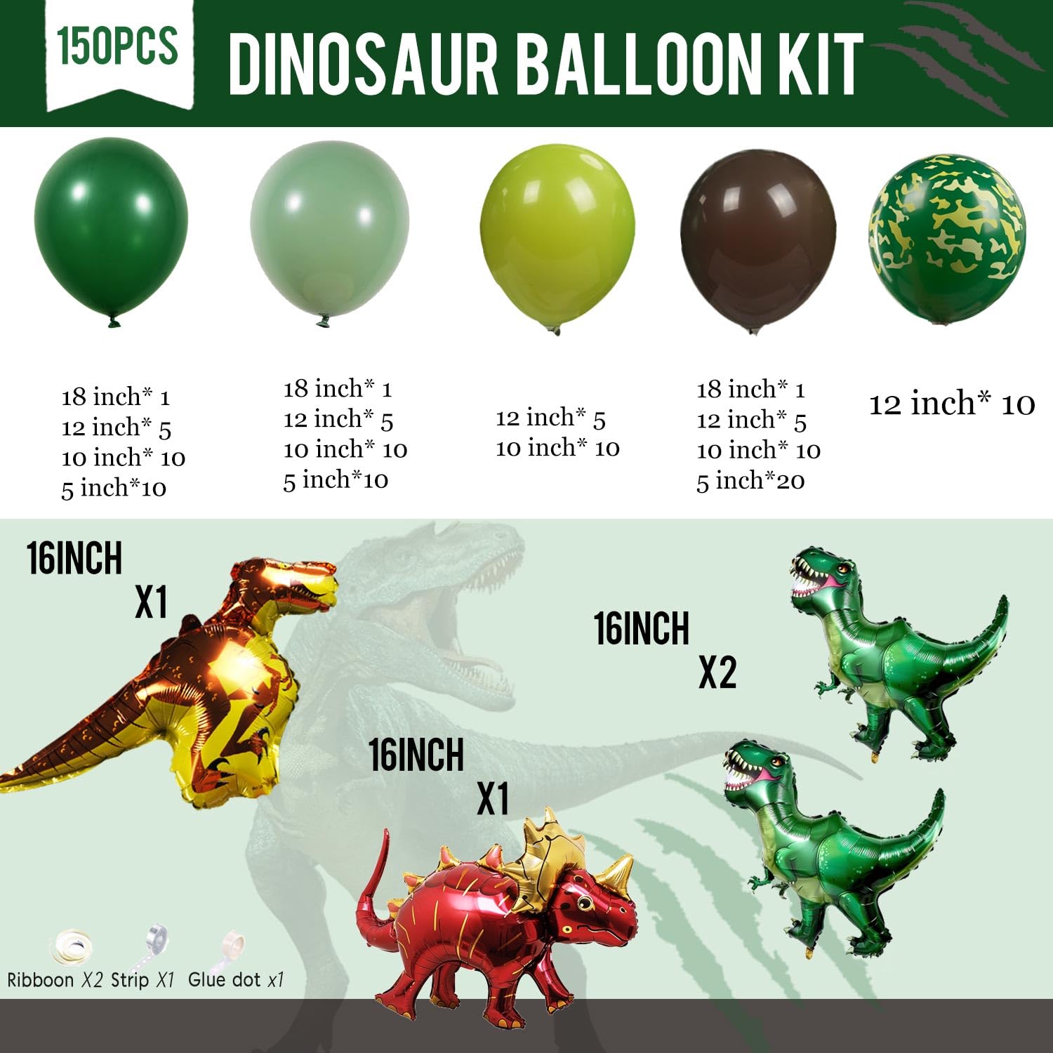 Dinosaur Balloon Arch Garland Kit 117 Pcs Dark Green Sage Green Brown Dinosaur Foil Balloons for Kids Boys Jungle Safari Dinosaur Theme Party Baby Shower Decoration Supplies