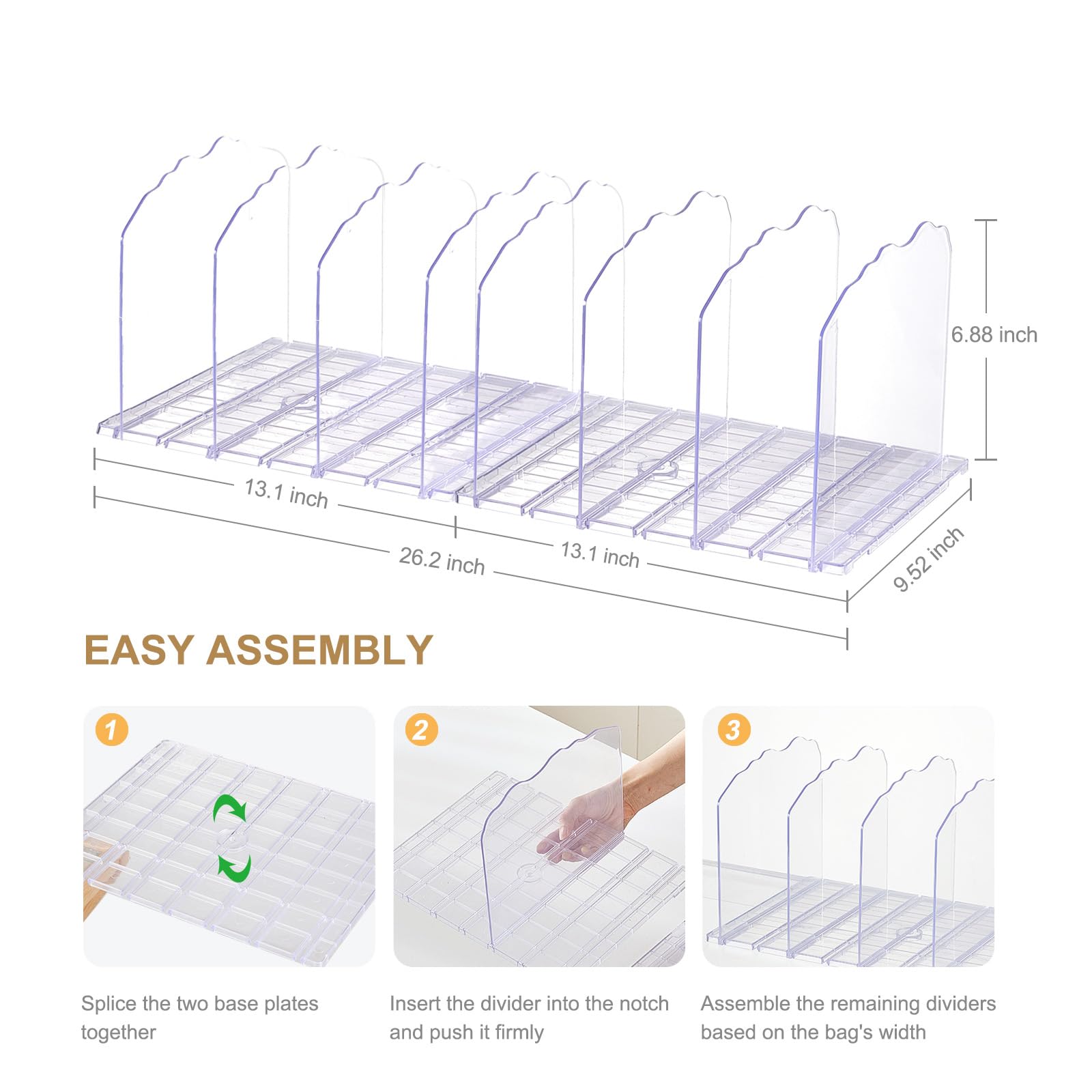 Upgraded Wavy Purse Storage Organizer, Adjustable Shelf Dividers for Closet Organization, 8PCS, Clear Shelf Dividers and Separators for Handbags, Bookshelf, Pocketbook, Wood Shelves, Bedroom & Kitchen