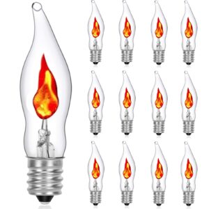 fanhonse halloween flicker flame light bulb, c18 clear flame candelabra replacement bulbs, halloween decorations, 120 volts, e12 flame candelabra base bulbs, 12 pack