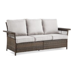 Bellefurn Patio Sofa 3-Seat Wicker Couch Brown PE Rattan Sofa with Deep Seating High Back Outdoor Sofa for Patio Garden Balcony Sunroom Backyard Deck Porch Poolside, Sofa(1PC), Brown|Beige