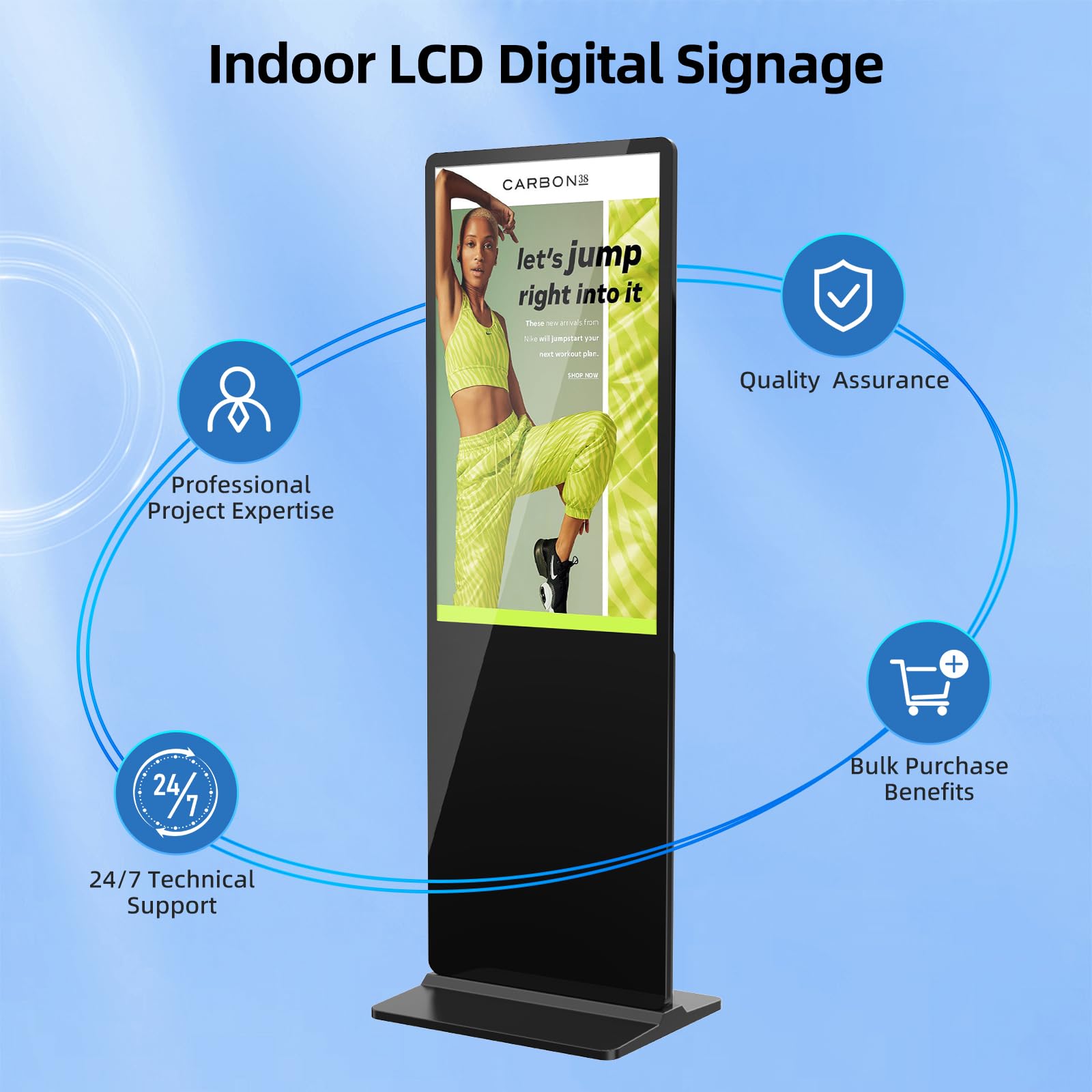 JIYANG 37 Inch Digital Signage Display, Indoor Floor Standing Advertising Display Kiosk Android System,Commercial LCD Totem,Intelligent Split Screen(Black)