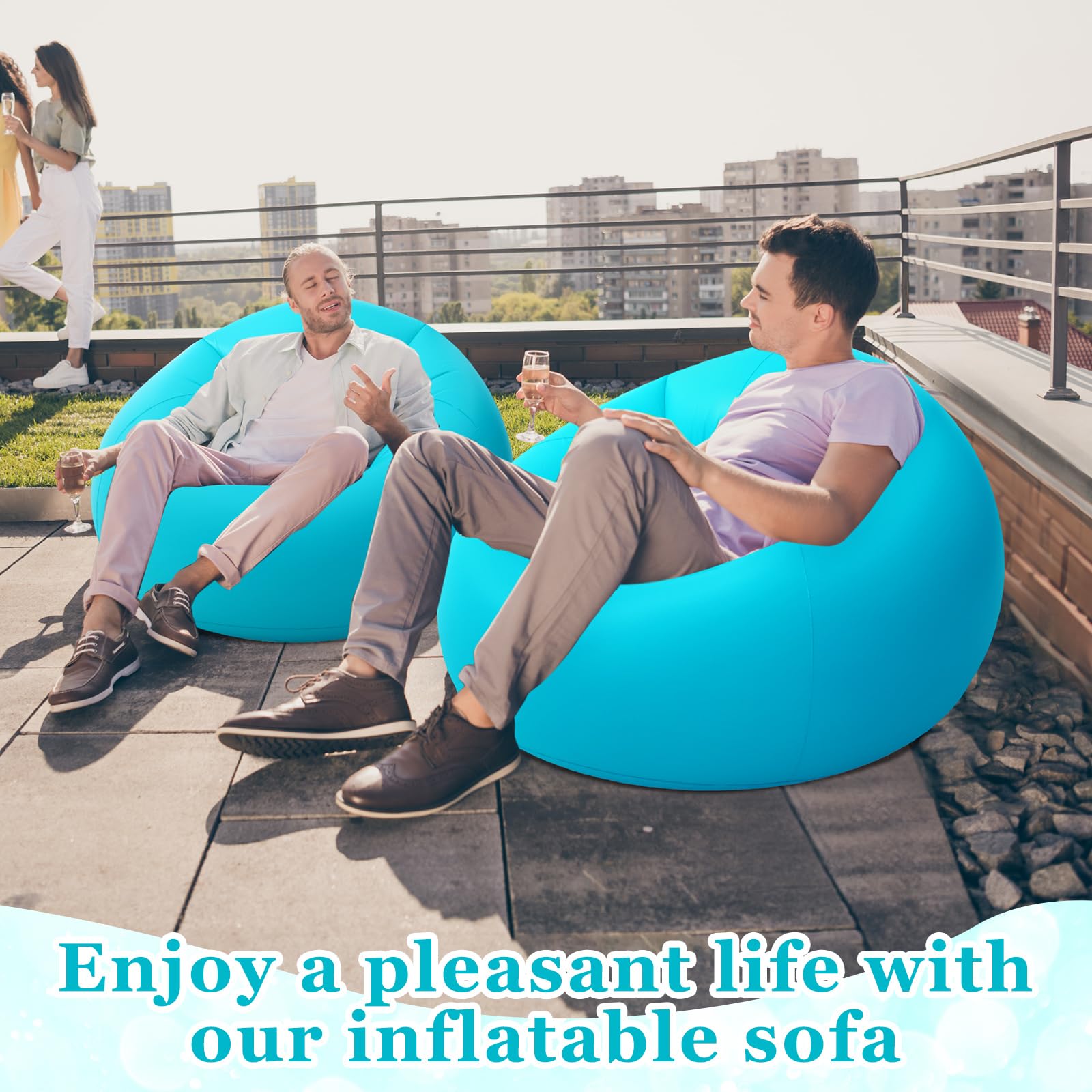 Realspring Inflatable Bean Bag Chair for Adult Bean Bag Sofa Chair Blow up Inflatable Furniture for Outdoor Living Room Bedroom Balcony Travel Party Gift Accessories(Lake Blue,2 Pcs)