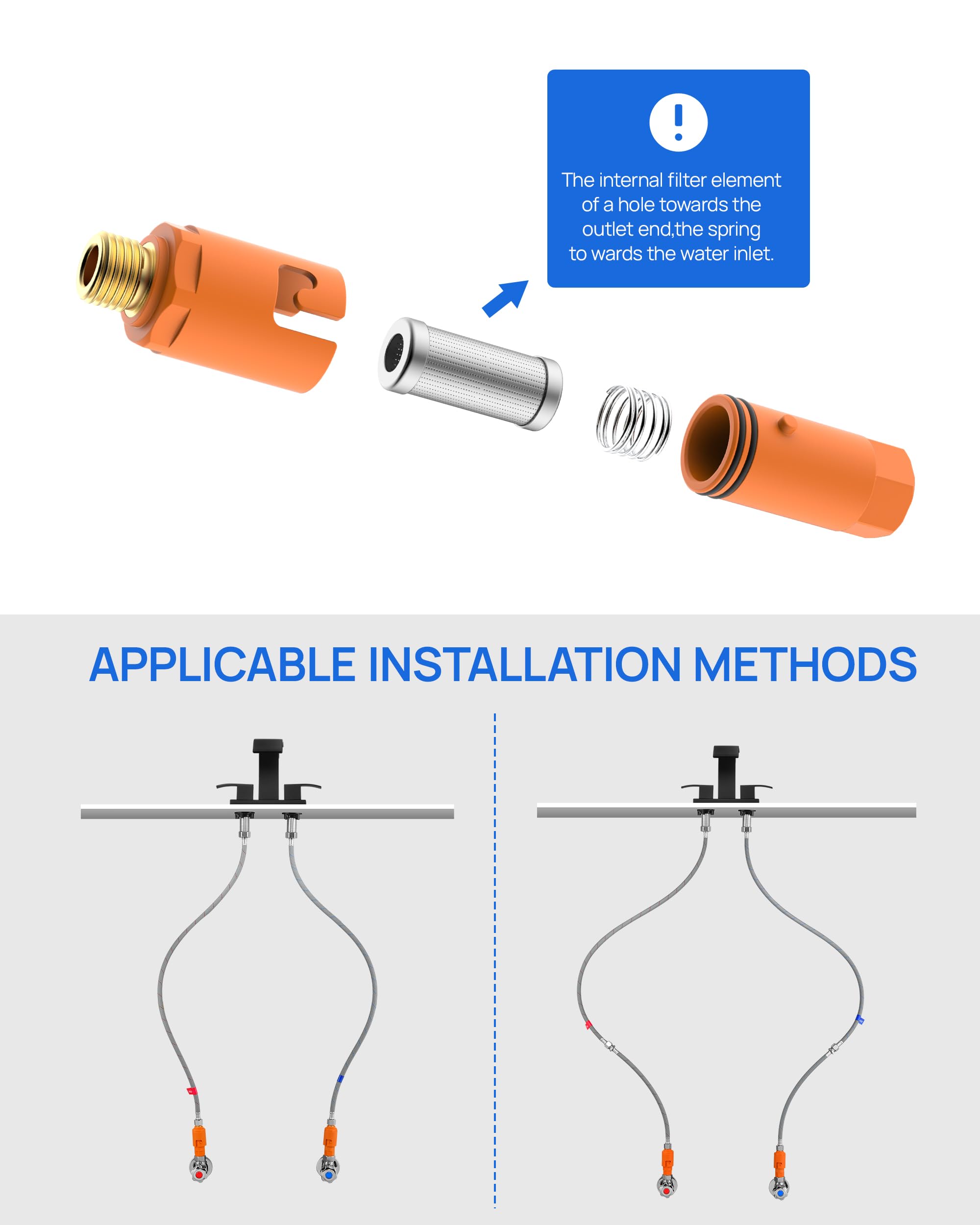 J-HVA Sediment Water Filter G3/8(9/16in) - Under Sink Water Filter, for Bathroom Kitchen RV Plumbing Water Faucet Supply Lines,35 Micron Flushable Inline Water Hose Filter, Conncet Angle Valve(2 Pack)