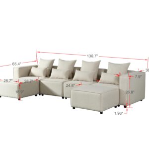 BIOEVER Sofa Modular Sectional Couches Convertible Sofa with Ottoman U Shaped Modern Sofa Sectionals for Living Room,Bedroom and Office(Beige)