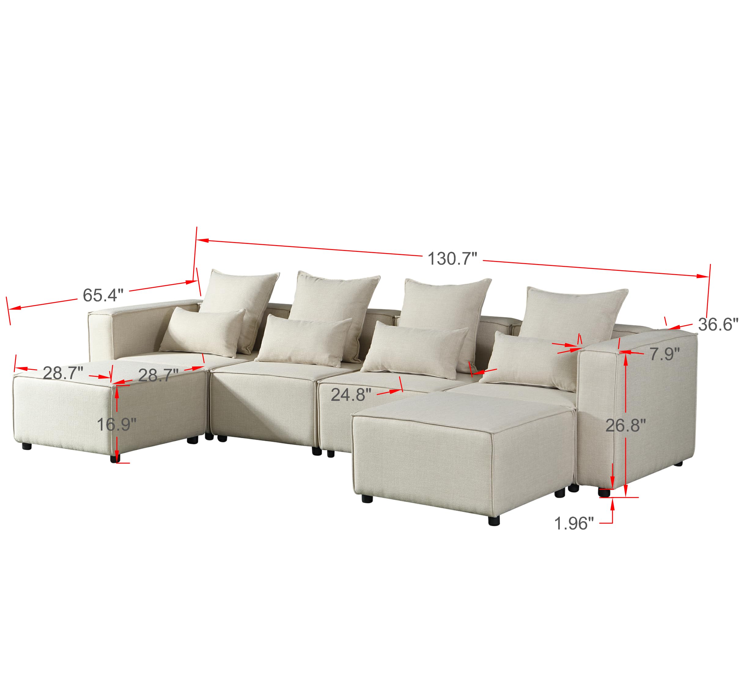 BIOEVER Sofa Modular Sectional Couches Convertible Sofa with Ottoman U Shaped Modern Sofa Sectionals for Living Room,Bedroom and Office(Beige)