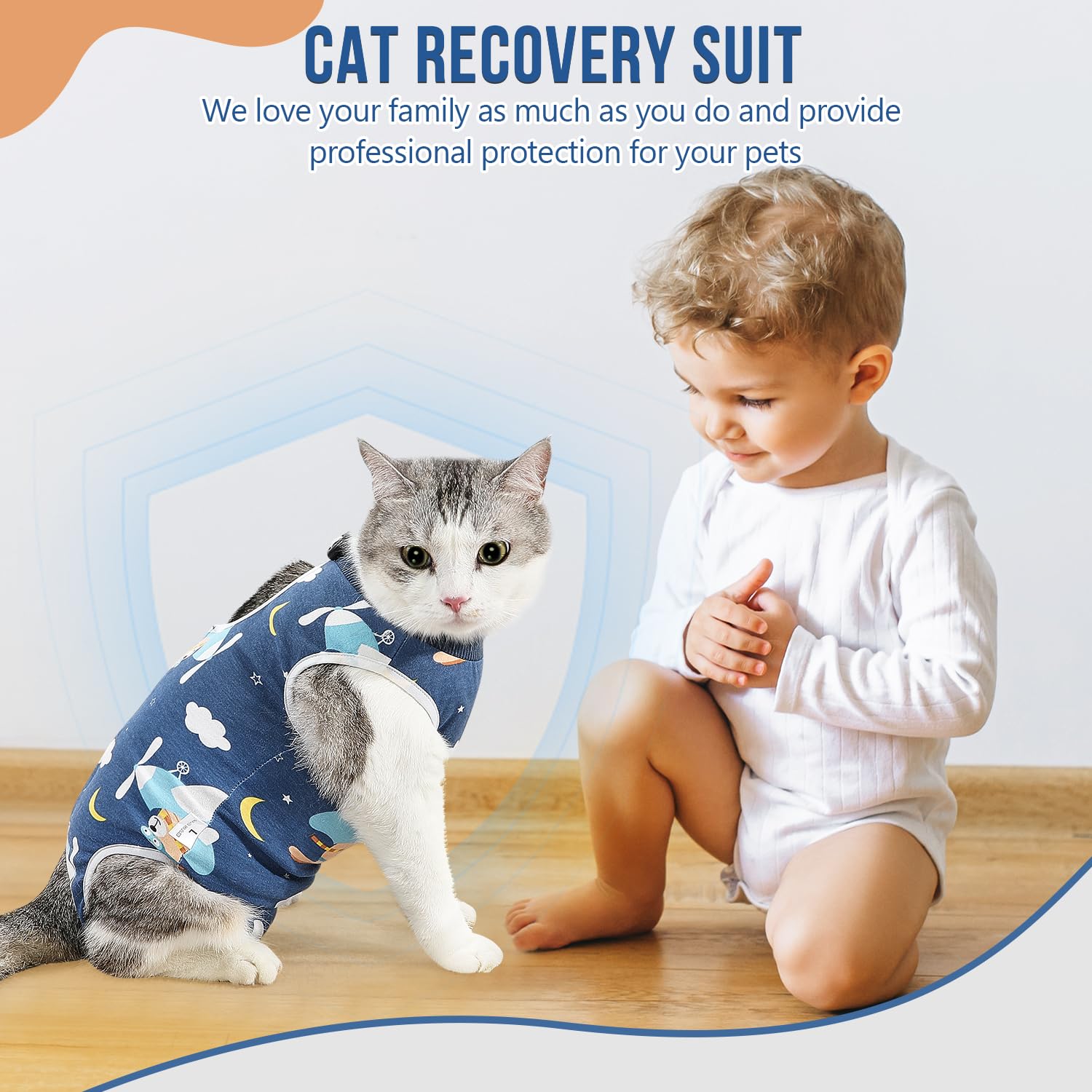 SlowTon Cat Recovery Suit - Cat Onesie for Cats After Surgery Female Male, Kitten Clothes Cat Surgical Spay Suit Abdominal Wounds, E-Collar Alternative Cats Bodysuit Shirt Anti-Licking (Blue, L)