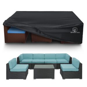 startwo patio furniture covers waterproof, anti-uv tear-resistant heavy duty 7-12 seats outdoor furniture cover for sectional sofa, patio table cover, 128" lx83 wx28 h, black